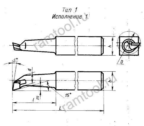 Резец расточной для обработки глухих отверстий (глухой). ГОСТ 18883-73 тип 1 исполнение 1 ВК8 Т15К6 Т5К10